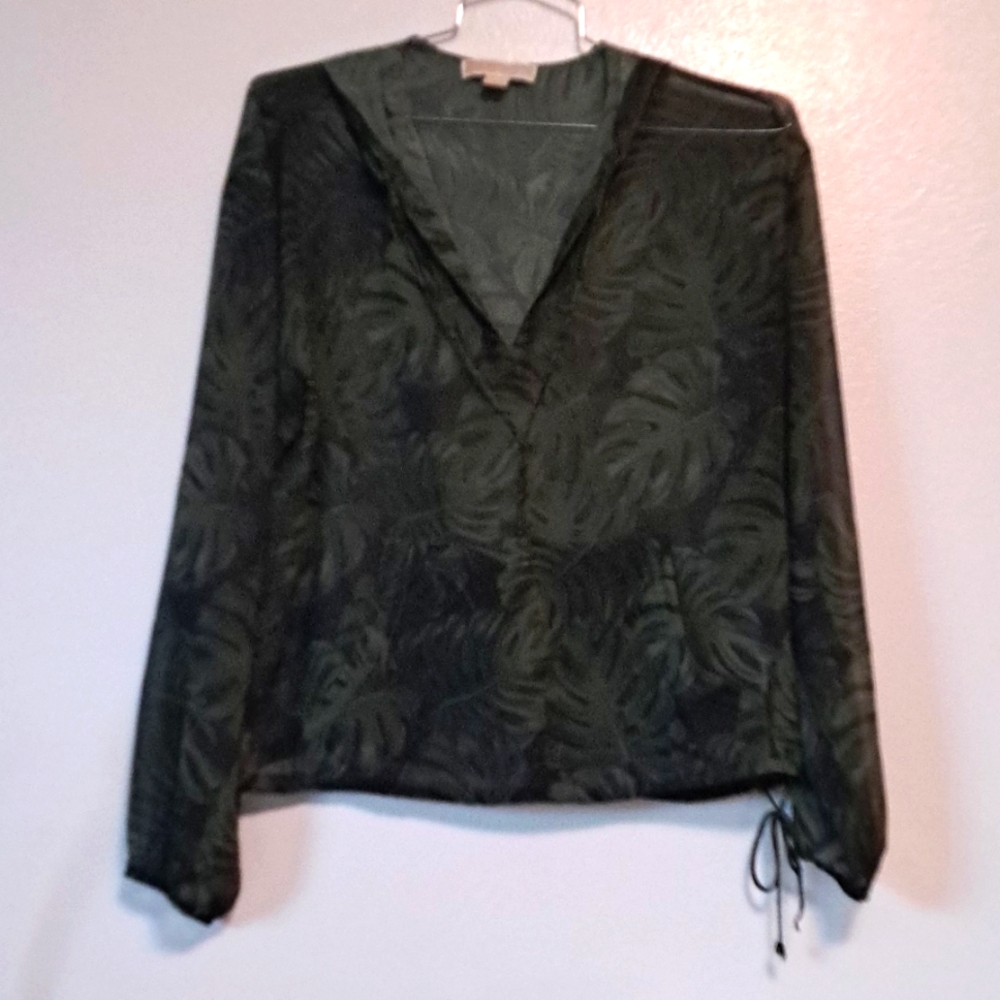 Micheal Kors sheer tropical green cover top large hooded.